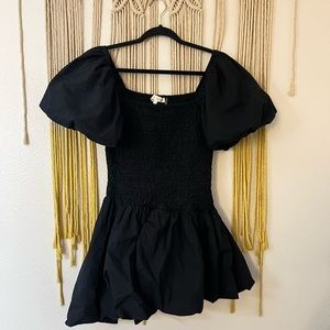 LoveShackFancy Black Puff Sleeve Mini Dress